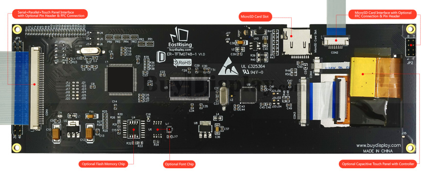 SPI 1280x400 7.84英寸IPS TFT液晶显示模块 OPTL 电容式触摸