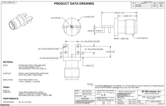 SMA 女性 PCB 侧装连接器，4 腿