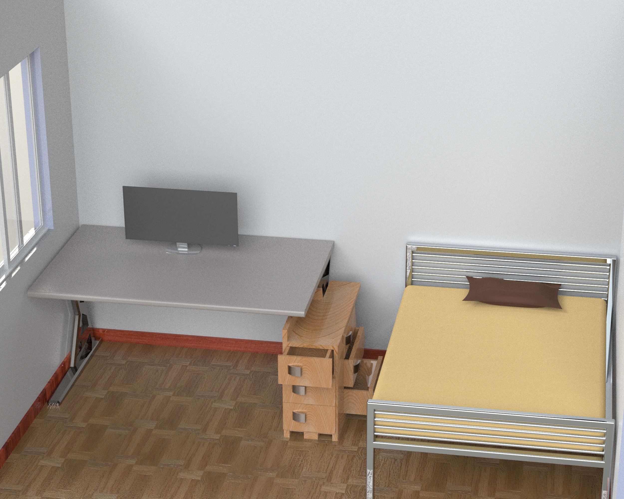 狭小卧室的床头柜概念