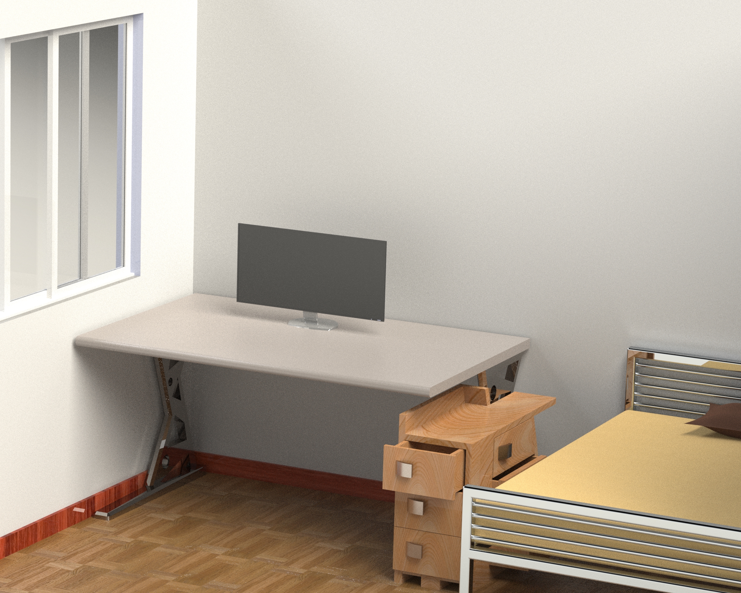 狭小卧室的床头柜概念