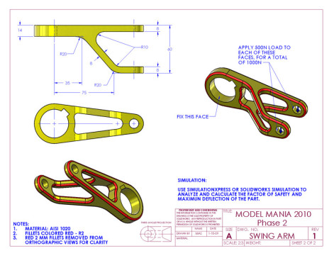 Studycadcam 3D CAD 练习 415_摆臂_ modelmania 2010 第1和第2阶段 Autodesk Inventor Pro