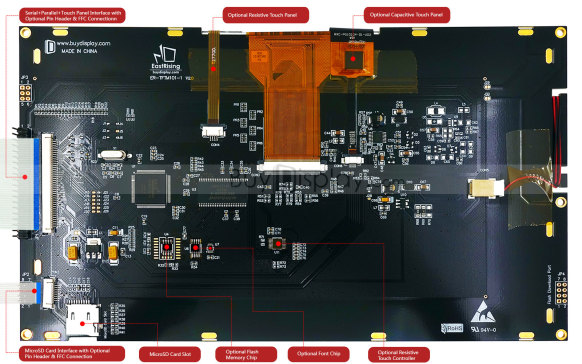 串行SPI I2C 10.1寸TFT液晶显示模块 带RA8876,OPTL触摸屏