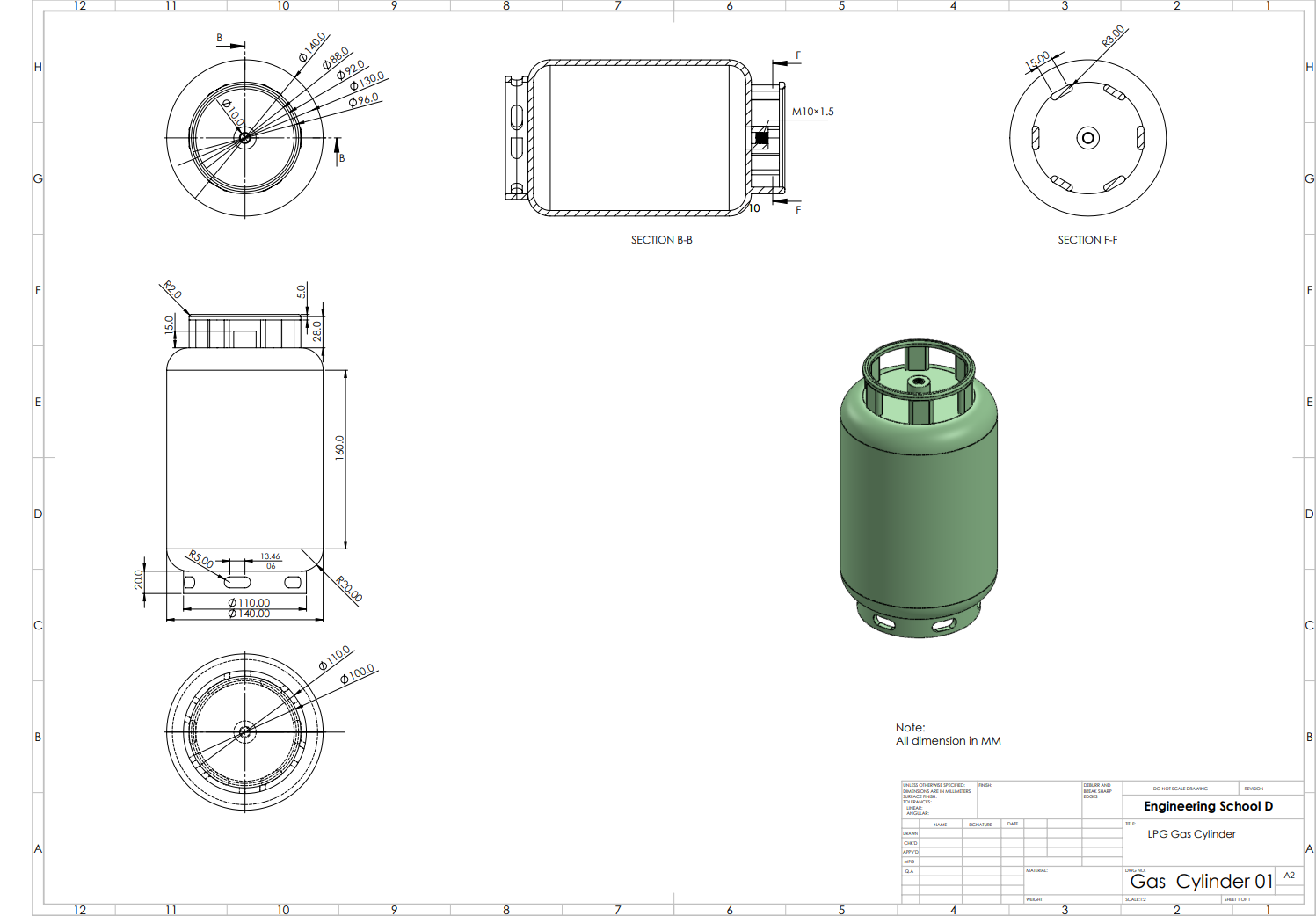 LPG燃气瓶3D和2D用于制造