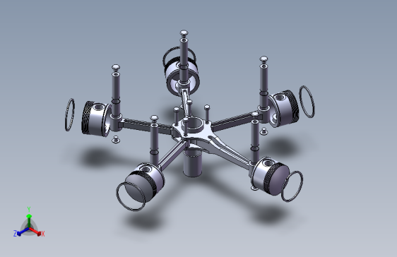 气缸径向发动机组件（SolidWorks + KeyShot 渲染）
