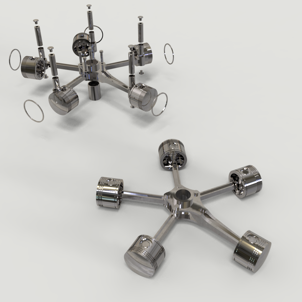 气缸径向发动机组件(SolidWorks + KeyShot 渲染)