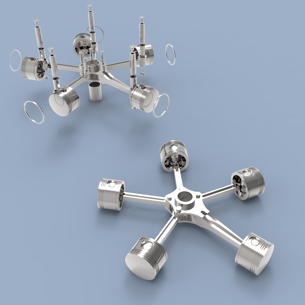 气缸径向发动机组件(SolidWorks + KeyShot 渲染)