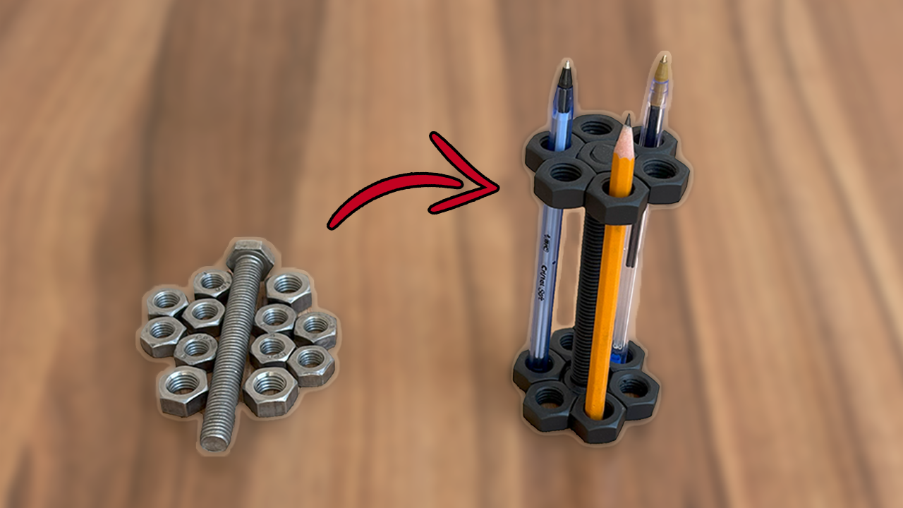 带螺丝和螺母的笔和铅笔架!