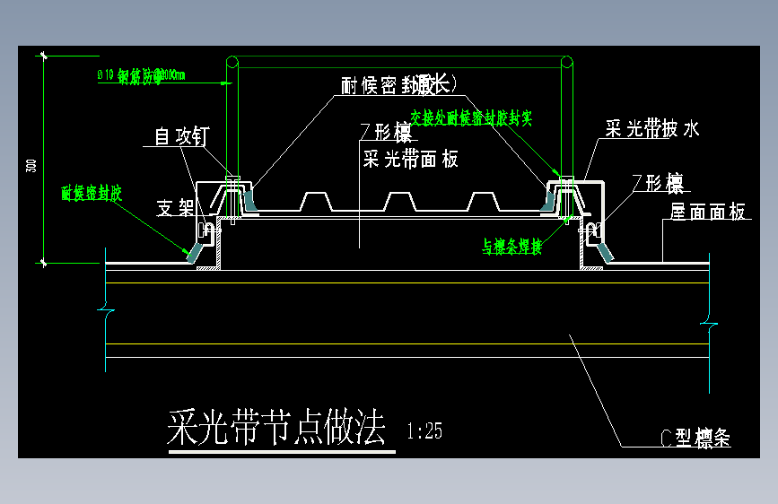 钢结构屋顶采光带详图