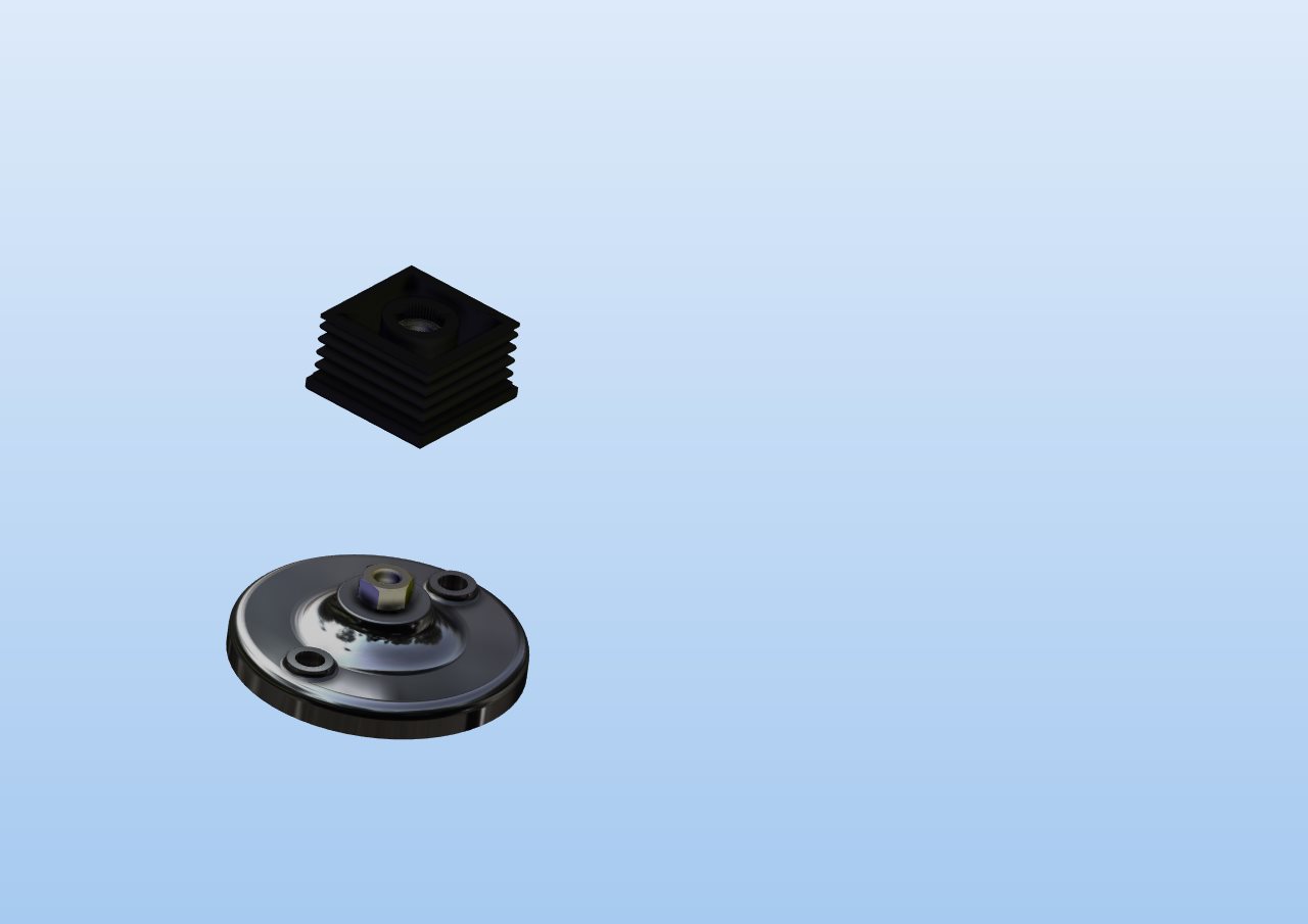 用于50 x 50 x 1.5的可调底座和箱形截面螺纹嵌件,带M10 x 200 mm螺杆、塑料底座中的花键螺纹嵌件和方形嵌件凸台