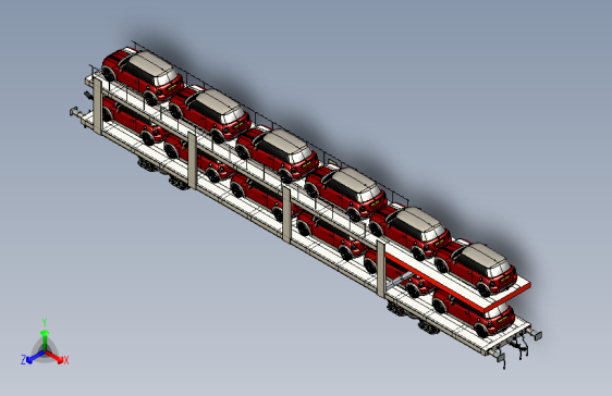 vagonu双层汽车运输机车拖车3D图纸 STEP IGS格式
