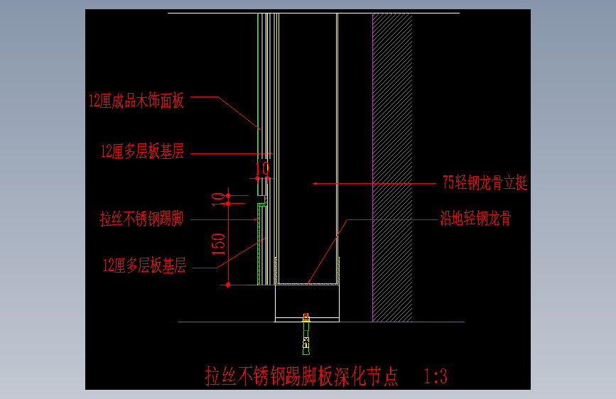 拉丝不锈钢踢脚板-深化节点