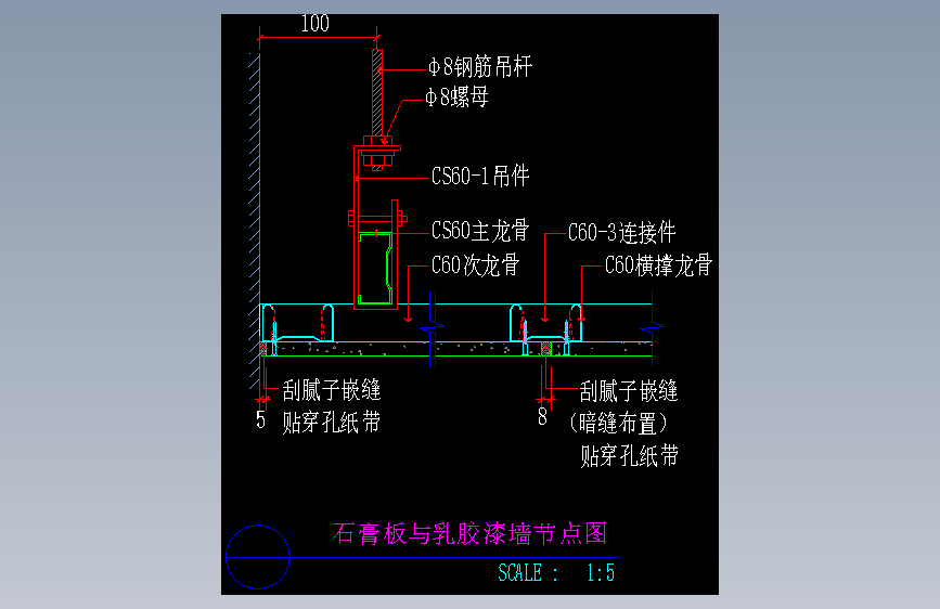 石膏板与乳胶漆墙节点图1-室内设计节点