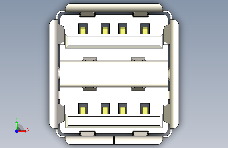 双USB 2.0 Type A母座 180度 8针 正面视图