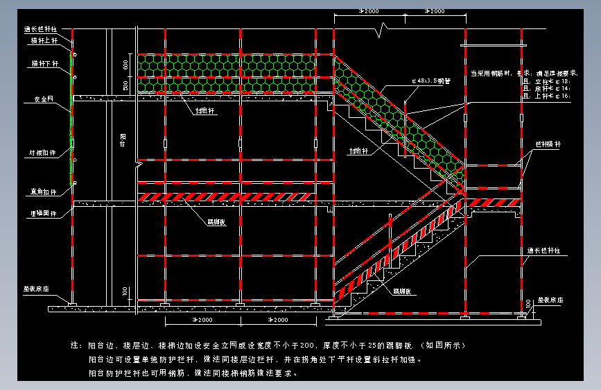 施工现场安全文明施工节点4.21楼梯楼层阳台临边防护示意图