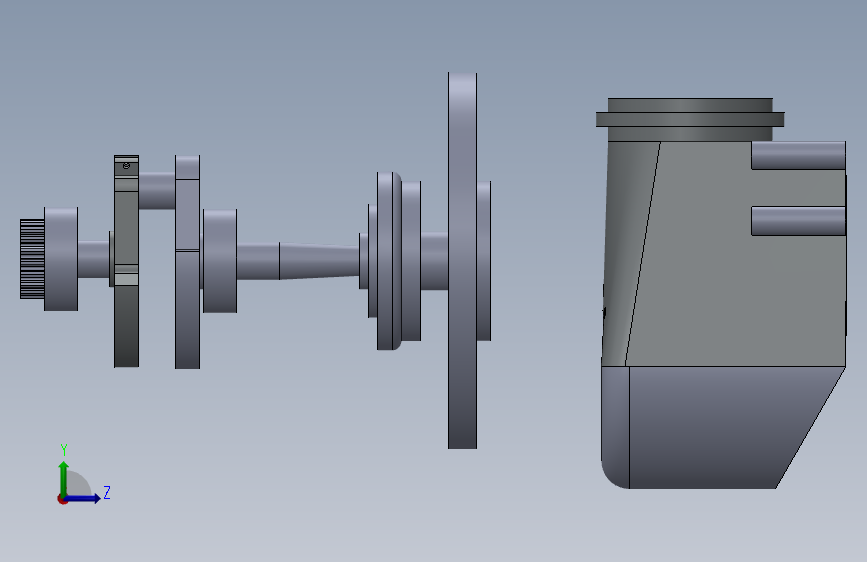 曲轴和曲轴箱组件在SolidWorks中 左侧视图