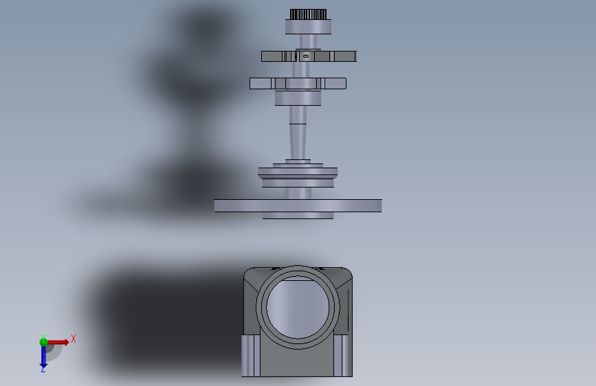曲轴和曲轴箱组件在SolidWorks中 俯视图