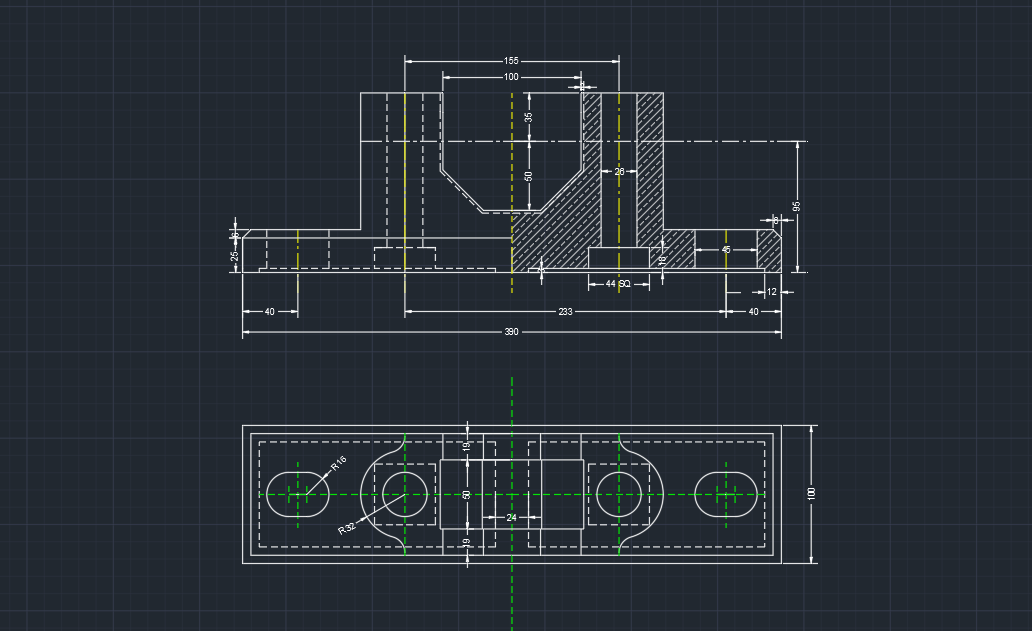 底座轴承 2D 图纸 由 AUTOCAD 2024 绘制