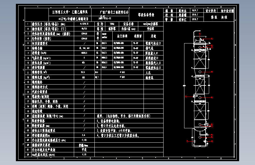 年产20万吨醋酸乙烯酯项目T0302-VAC与HAC分离塔工艺条件图CAD图纸