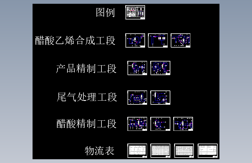 年产40万吨醋酸乙烯项目PFD工艺物料流程图CAD图纸