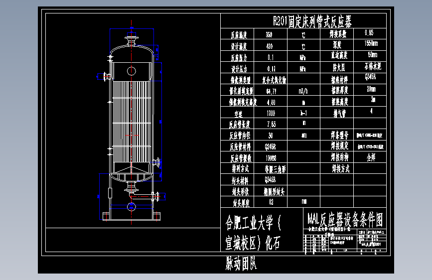 10万吨抽余C4制MMA项目R201-MAL反应器设备工艺条件图CAD图纸