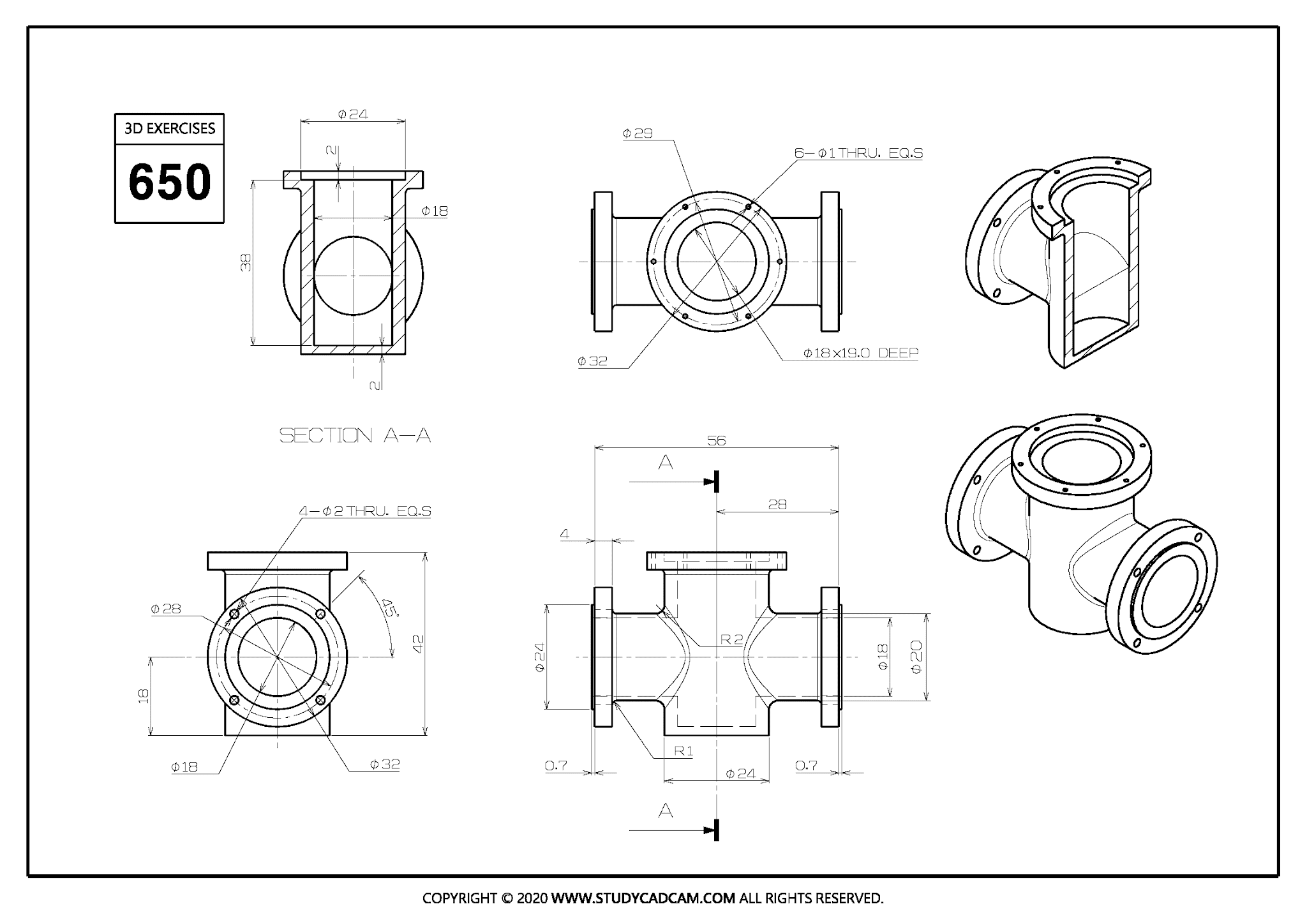 Studycadcam 3D CAD 练习 650_阀体_阀体_ Autodesk Inventor Pro