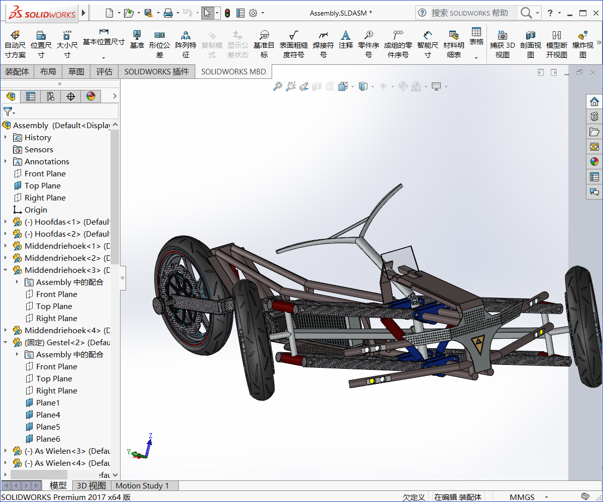 可倾斜转向式三轮车 3D模型SolidWorks三维设计图