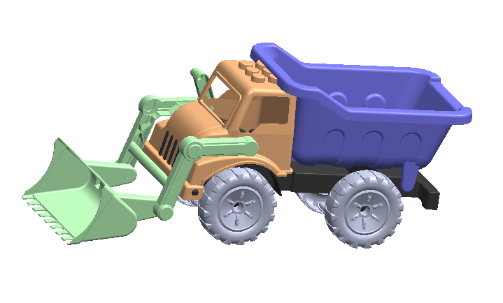 带前装载机的3D玩具自卸卡车