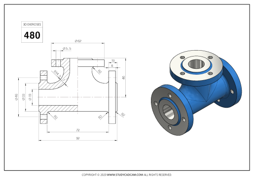Studycadcam 3D CAD 练习 480_ 阀体_ Autodesk Inventor Pro