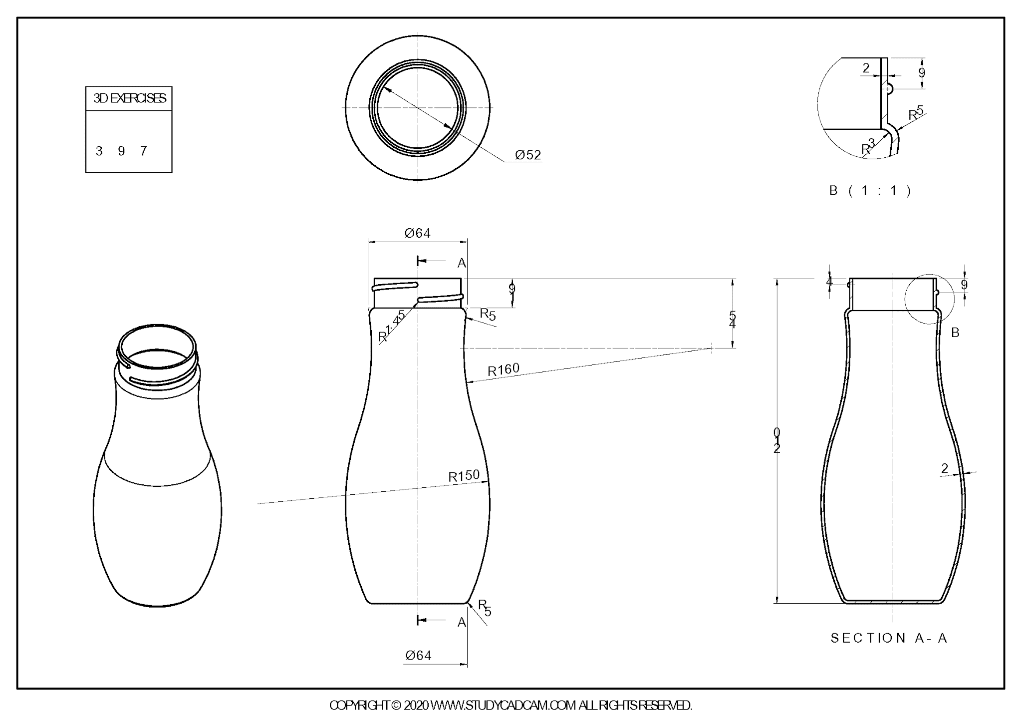 Studycadcam 3D CAD 练习 397_ 塑料瓶_ 塑料瓶_ Autodesk Inventor Pro