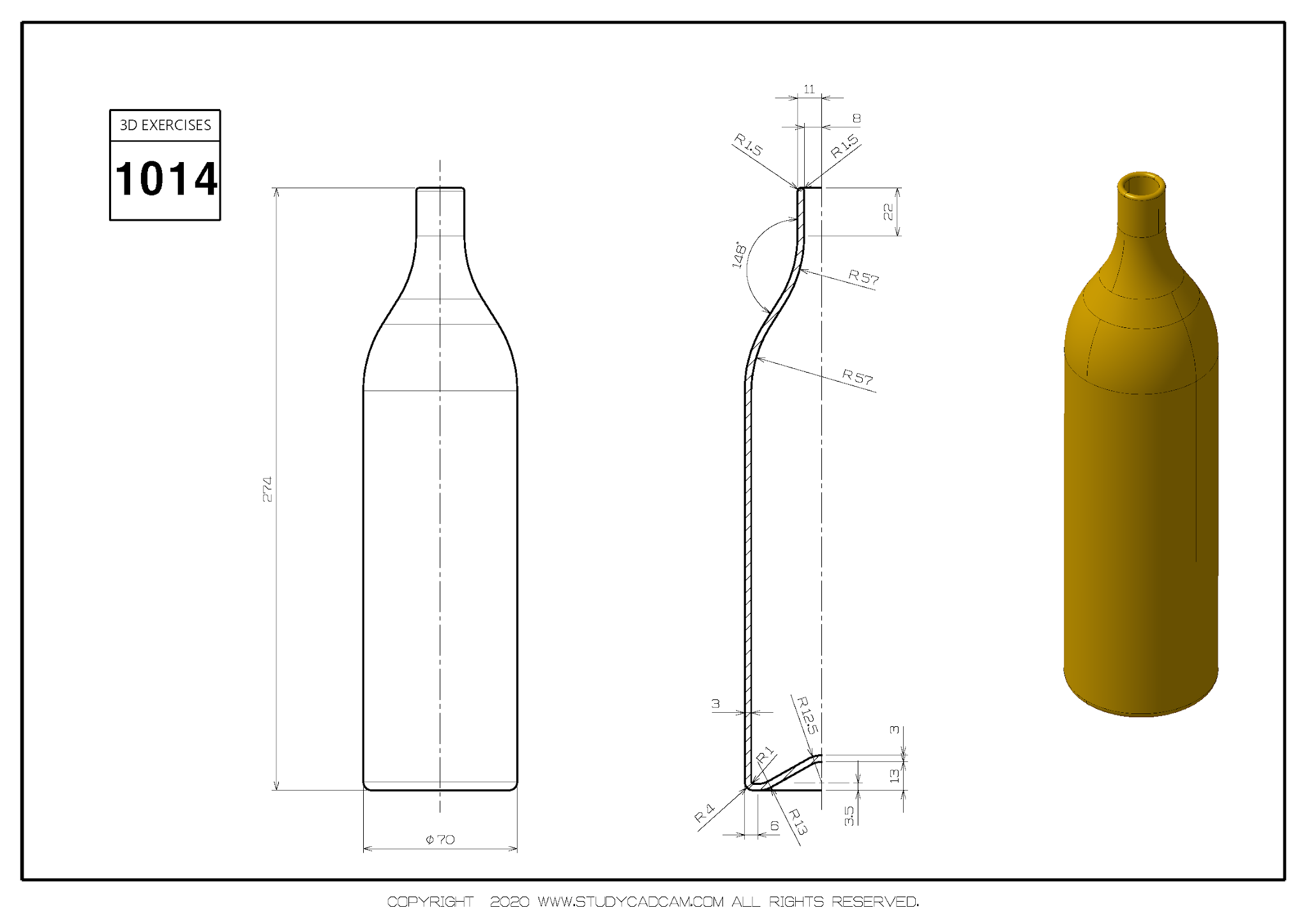 Studycadcam 3D CAD 练习 1014_瓶子_Botella_Autodesk Inventor Pro