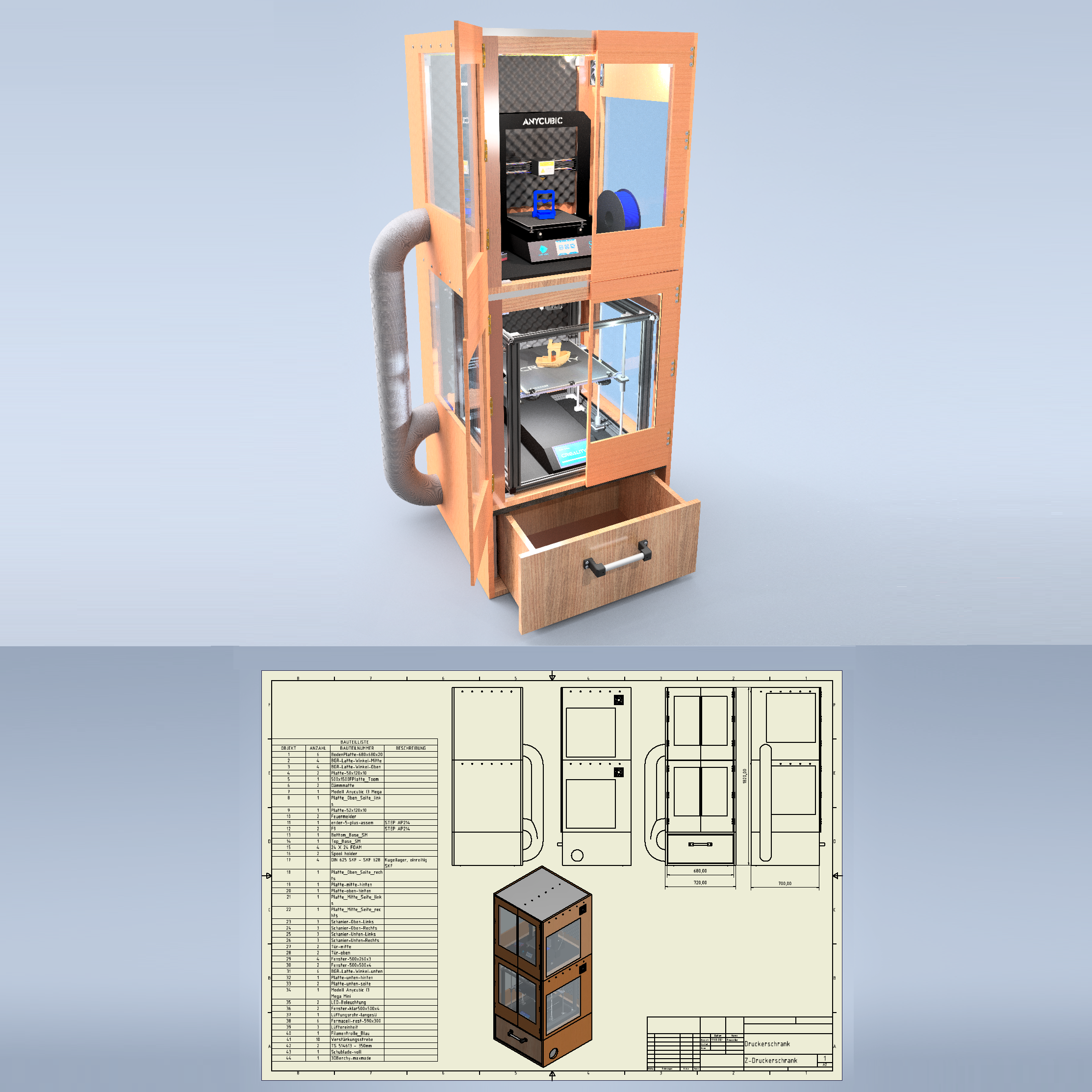 适用于Ender 5 Plus的两台打印机封闭柜