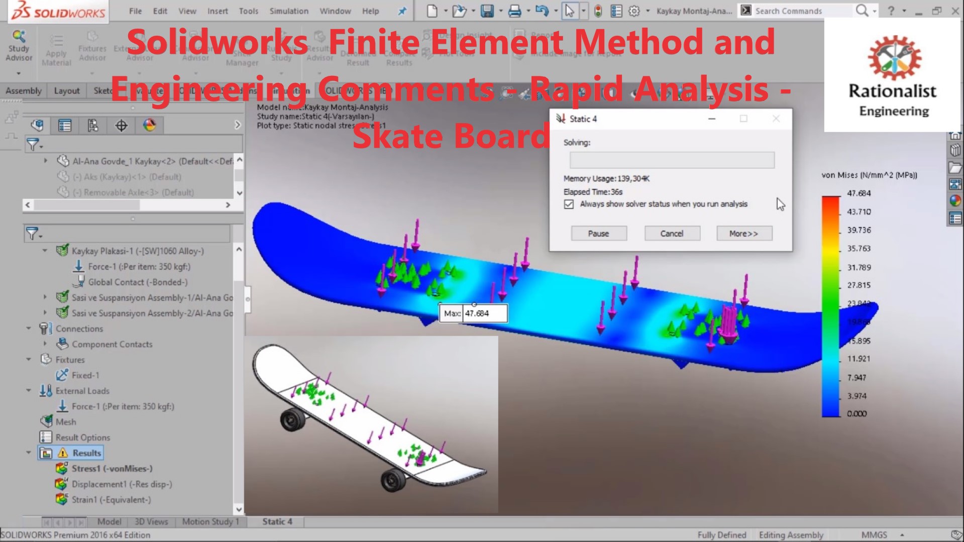 Solidworks有限元法与工程评论 - 快速分析 - 滑板 #27