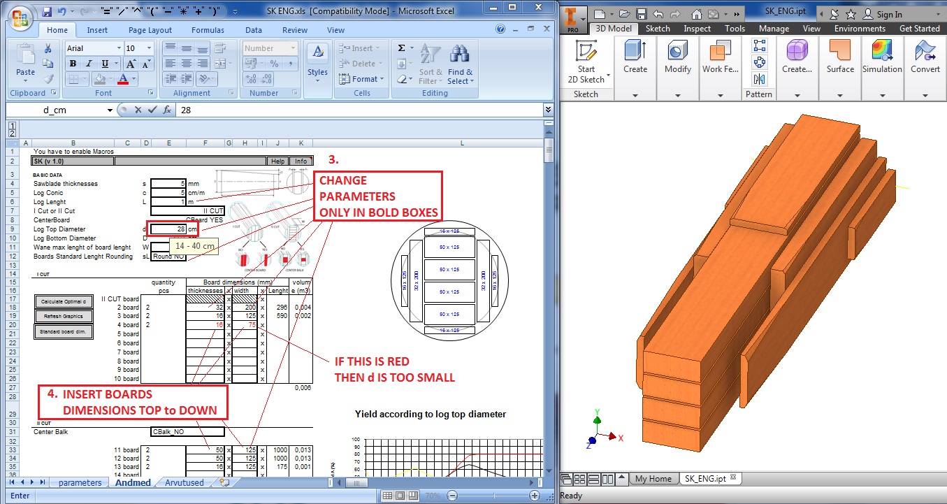 原木切割模式 Excel 与 3D 模型关联