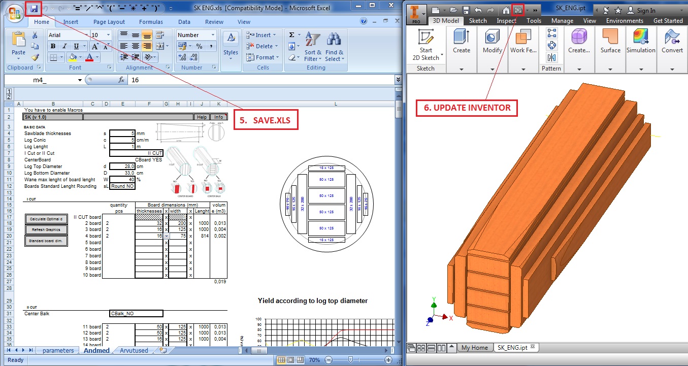 原木切割模式 Excel 与 3D 模型关联