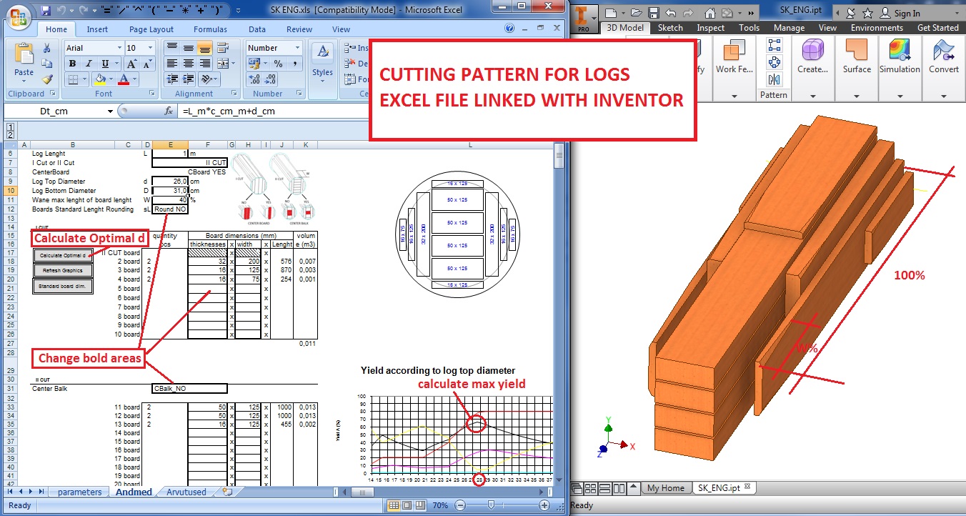 原木切割模式 Excel 与 3D 模型关联