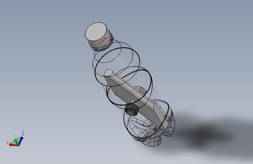 螺栓紧紧地固定在可口可乐瓶内的一块木头上1.1