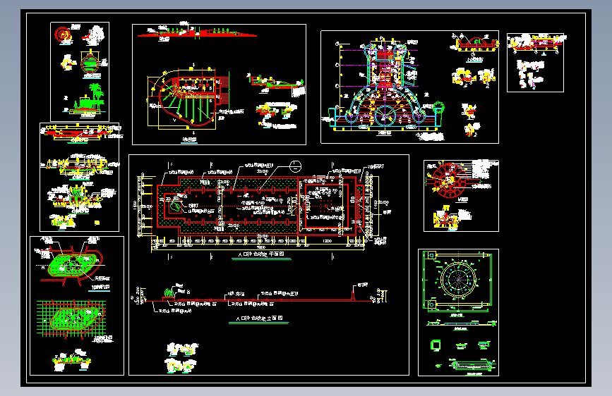 多种景观经典水景喷泉喷水池cad施工平立面图