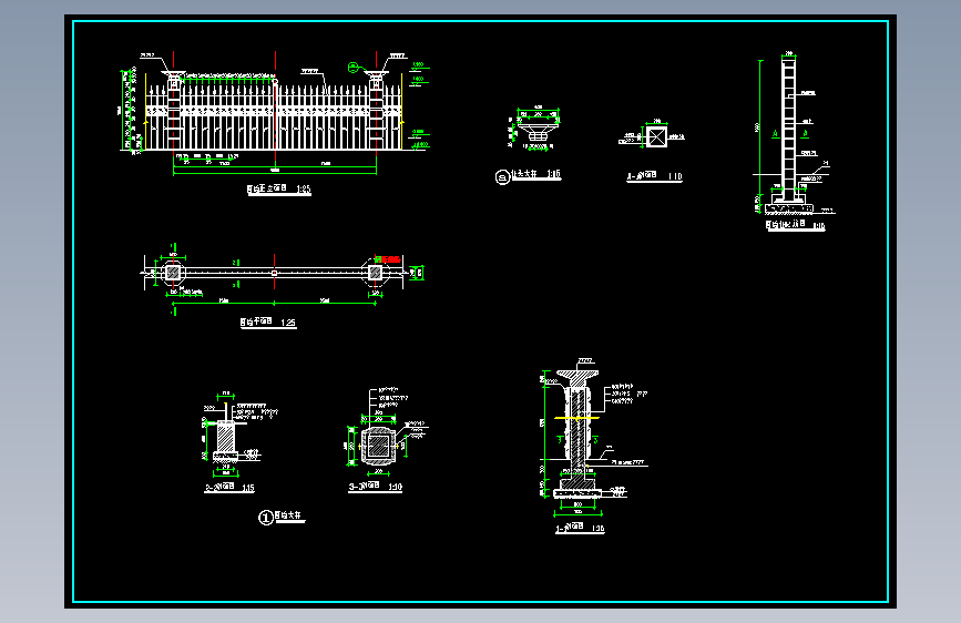 园林式围墙CAD大样图