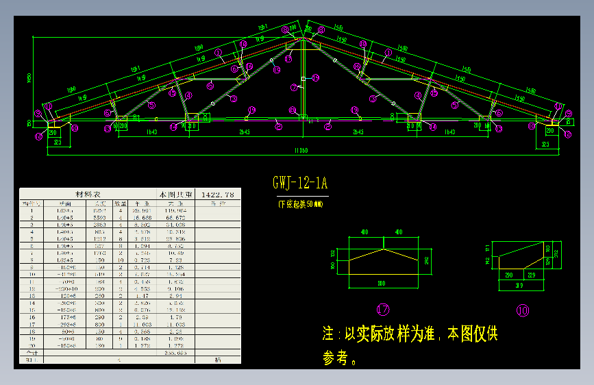 某12米跨钢屋架节点构造详图