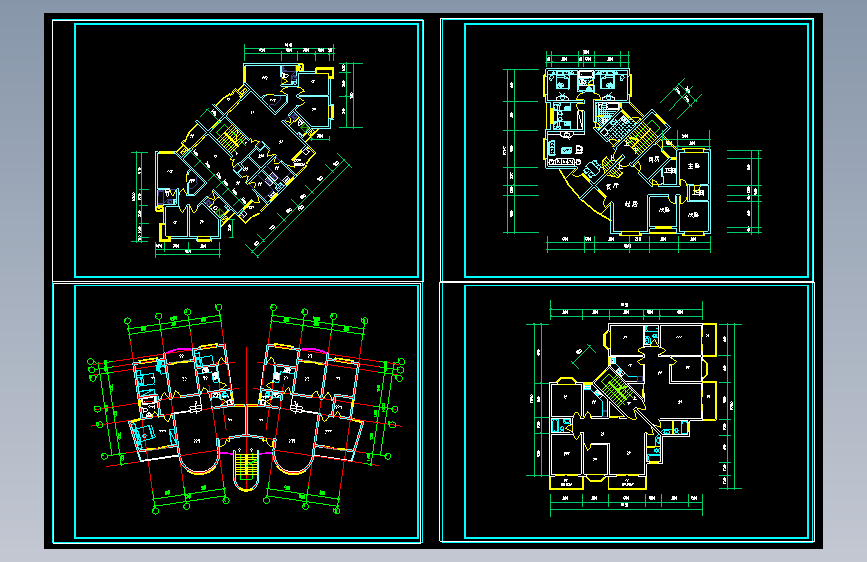 某转角建筑户型设计施工cad图纸