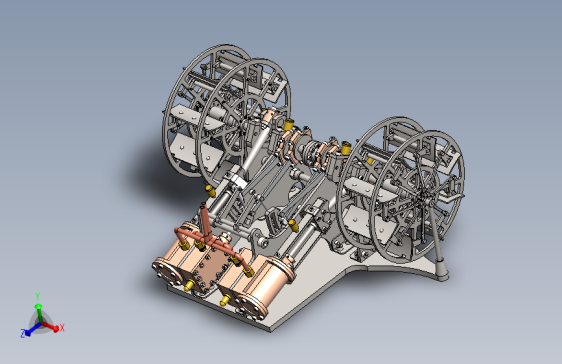 双缸明轮蒸汽机3D数模图纸 Solidworks设计