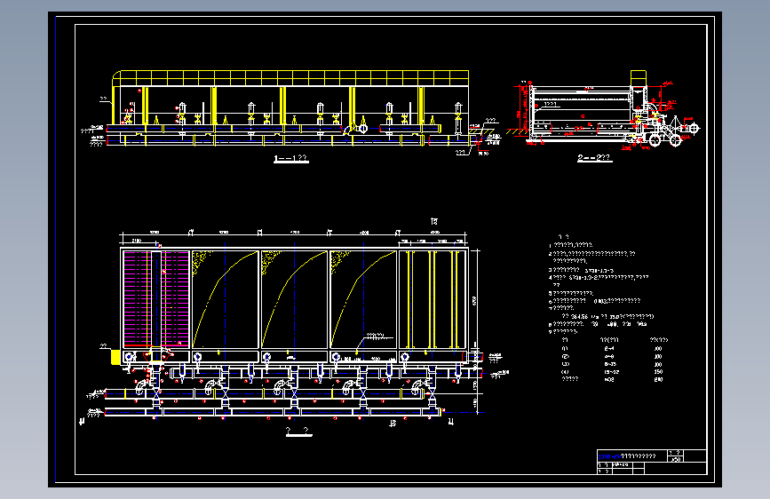 某水厂普通快滤池工艺设计平面图剖面图