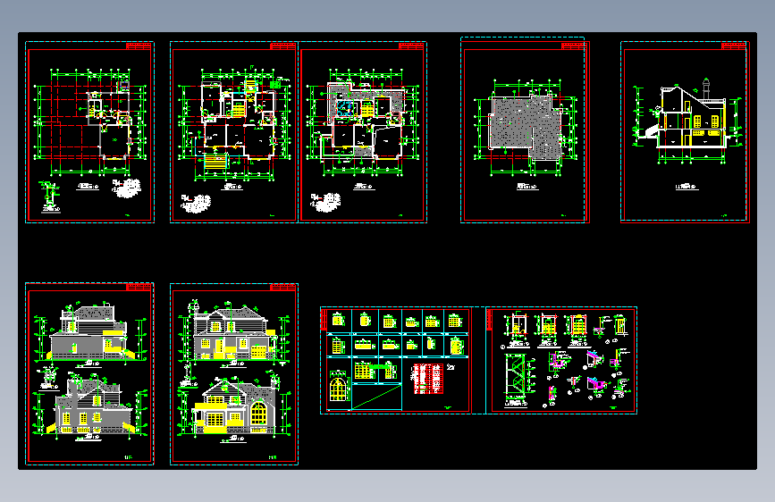 现代风格坡屋顶二层独栋别墅建筑施工设计全套图