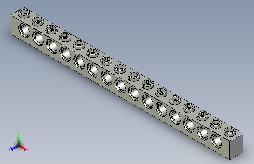 乐高机械组积木（横梁）3703 Old Grey Technic Brick 1 x 16 with Holes.STEP