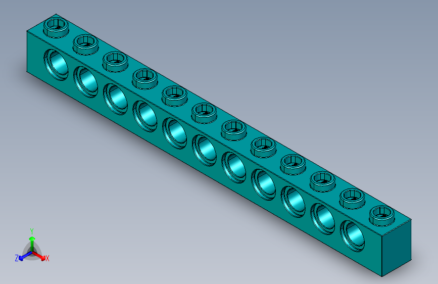 乐高机械组积木（横梁）3895 Teal - Bright Bluish Green Technic Brick 1 x 12 with Holes.STEP