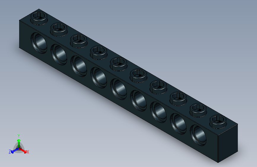 乐高机械组积木（横梁）273026 Black Technic Brick 1 x 10 with Holes.STEP