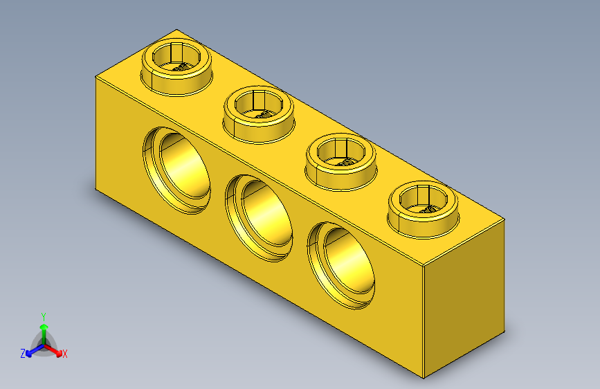 乐高机械组积木（横梁）370124 Yellow Technic Brick 1 x 4 with Holes.STEP