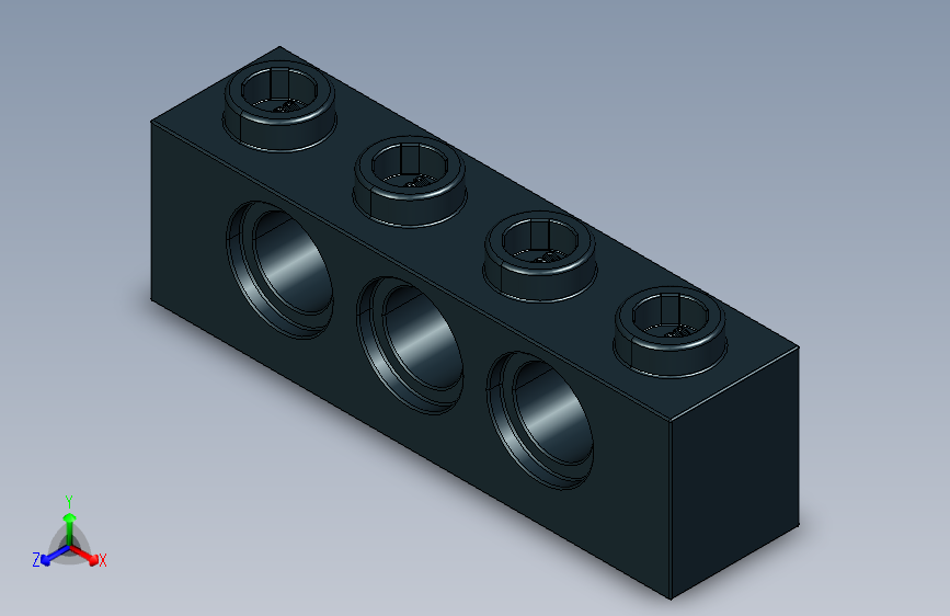 乐高机械组积木（横梁）370126 Black Technic Brick 1 x 4 with Holes.STEP