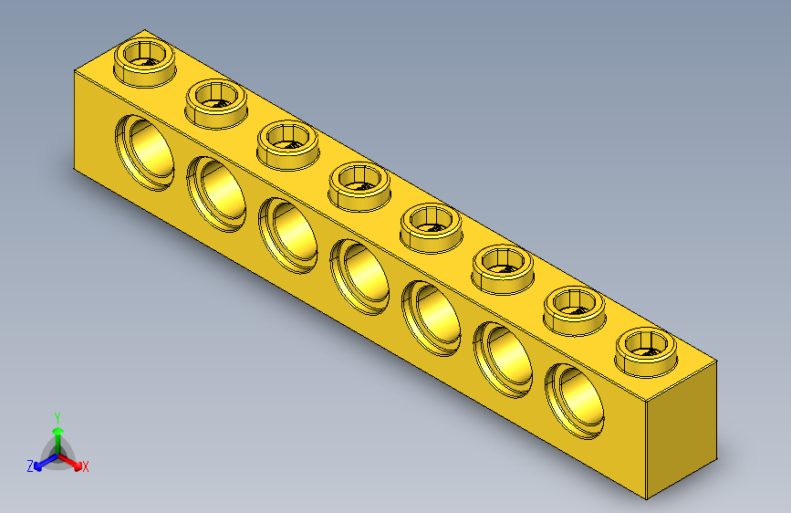 乐高机械组积木（横梁）370224 Bright Yellow Technic Brick 1 x 8 with Holes.STEP