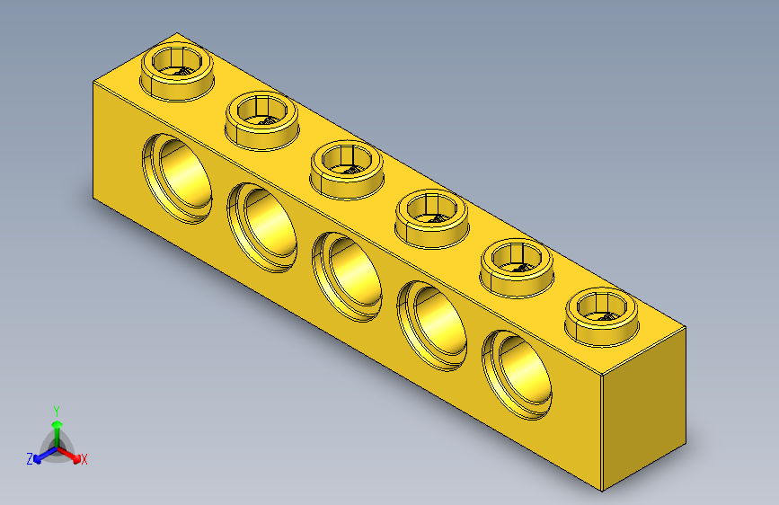 乐高机械组积木（横梁）389424 Yellow Technic Brick 1 x 6 with Holes.STEP